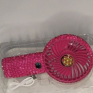 MVMT Pink Bubble Stone Detail Handheld Fan. Custom One of A Kind